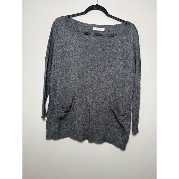 Zara Knit Black lightweight Sweater with dropped Sleeves & Front Pockets Size L - Picture 2 of 6